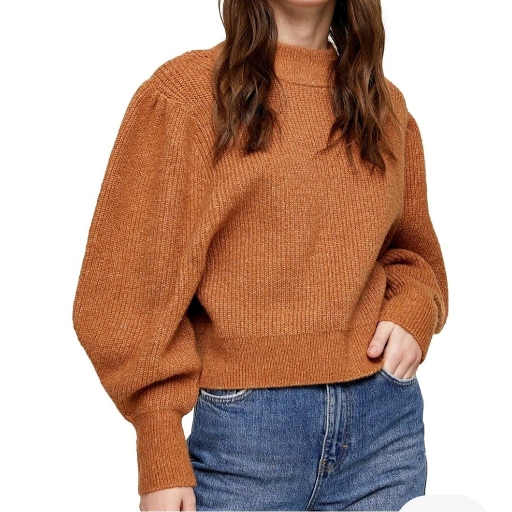 Madewell Merino Wool Dotted Eaton Puff-Sleeve Pullover Sweater Sz XXL Rust Brown